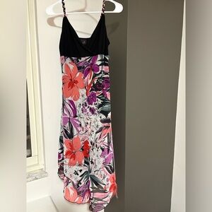 Y2K, 90s Black and Floral Empire Waist Asymmetrical Dress